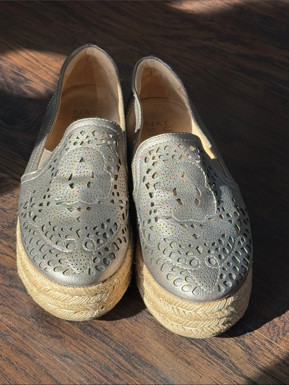 Naturalizer Metallic Silver Laser-Cut Espadrille Platform Slip-Ons